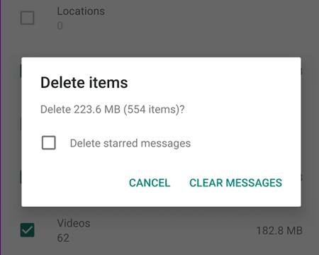 delete whatsapp items to lower storage usage on android
