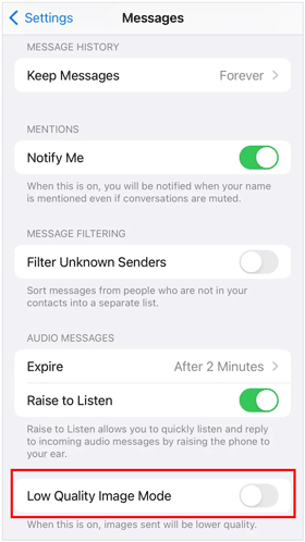 turn off low quality image mode on iphone