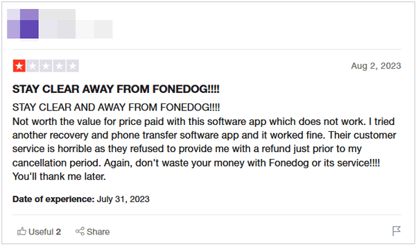 one-star review of fonedog