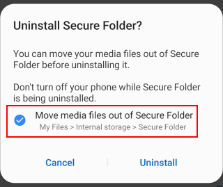 uninstall secure folder via settings on samsung