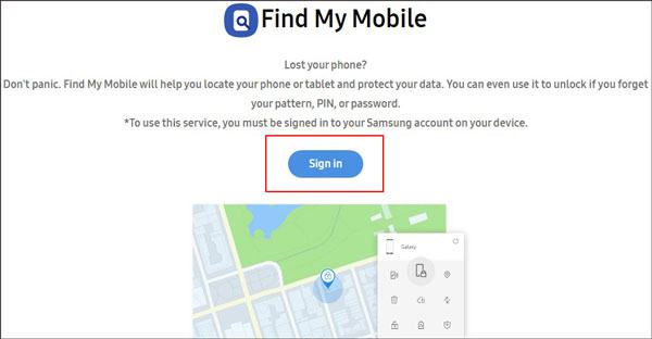 sign in to samsung account on find my mobile to unlock a tablet